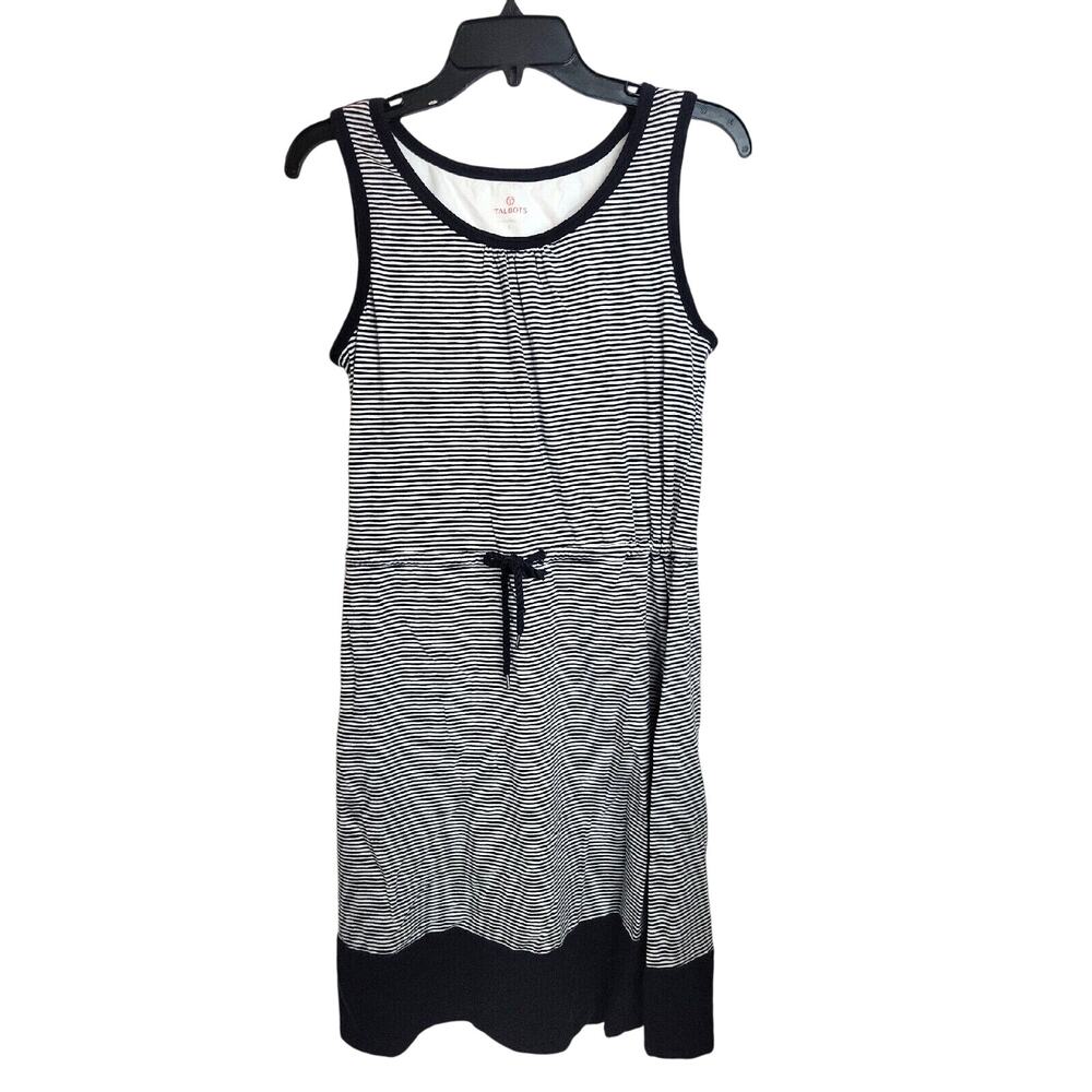 Talbots Navy Blue Striped Drawstring Sleeveless Tennis Dress Women's Size Medium